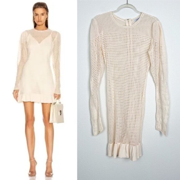 Atoir A Star Is Born Cream Peachy Crochet Ruffle Hem Long Sleeve Dress Womens 6 - Picture 1 of 10